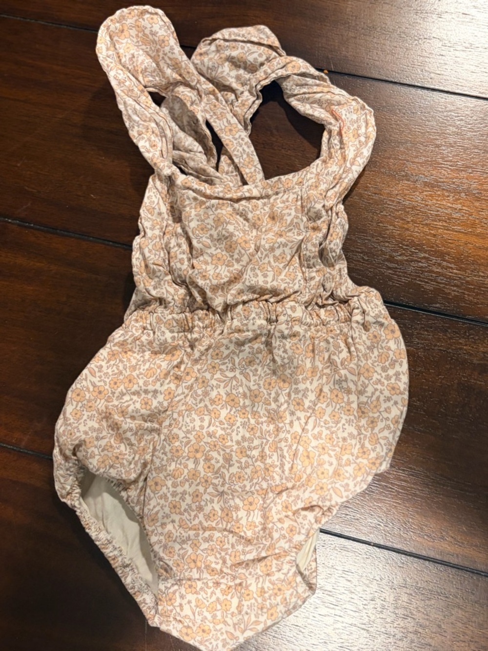 Floral Strap Romper for Kids - Cream & Tan